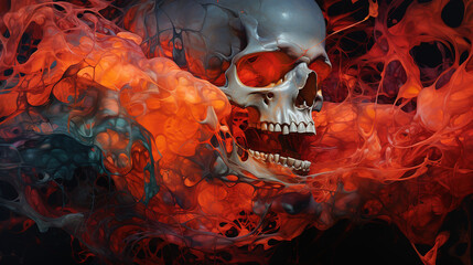 skull in fire - obrazy, fototapety, plakaty