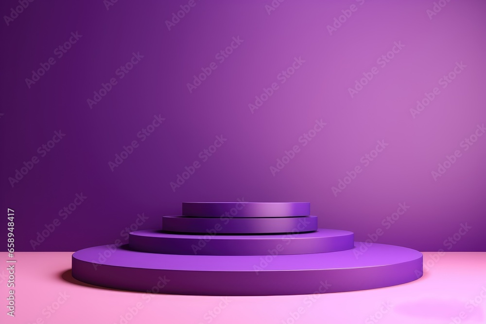 Poster minimalistic purple background for product presentation with podiums