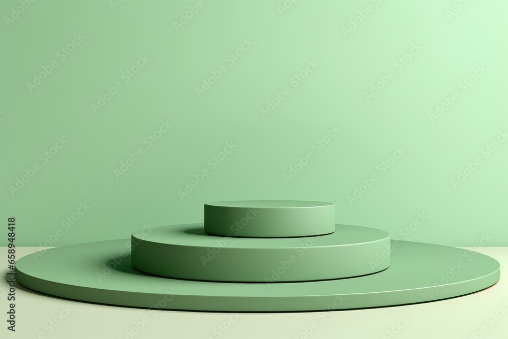 Poster minimalistic light green background for product presentation with podiums