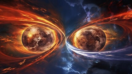 Galaxies Colliding: Interstellar bodies merging, illustrating the inevitable collision of different societal perspectives