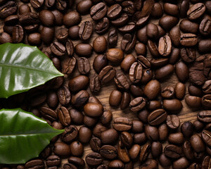 Naklejka premium Roasted Coffee Beans Close Up - Generated by Generative AI