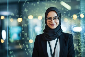 Hijabi cybersecurity expert smiling at the camera