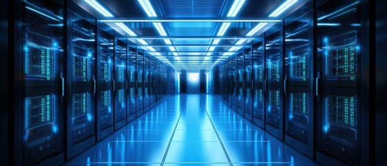 Obraz premium long corridors inside a data center