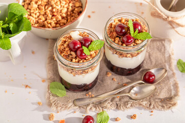 Fresh and healthy cherries granola made of sweet  ingredients.