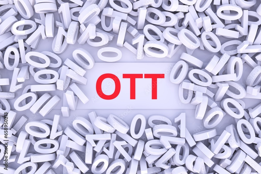 Poster ott concept with scattered binary code 3d illustration