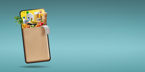 Online grocery shopping app on smartphone