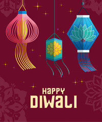 Fototapeta na wymiar Vector happy Diwali design with traditional Indian lantern