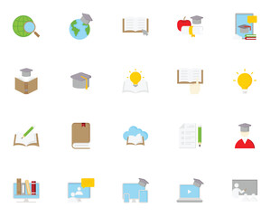set of education flat icon, learning, school, knowledge