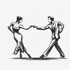 Man and woman dressed elegantly in dynamic dancing scene, 