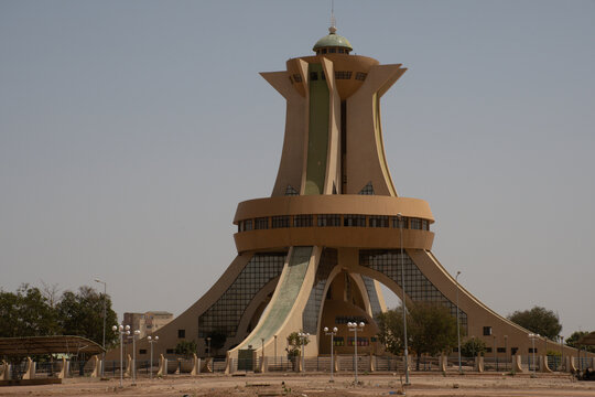 Ouagadougou, Burkina Faso - February 15, 2020: The Monument des Martyrs (Martyrs Monument or Monument to National Heroes) in the Ouaga 2000 district.
