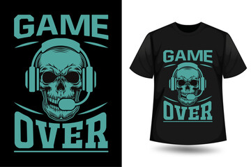 Game Over, Gaming skull t-shirt design vector for print