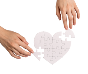 Adding missing puzzle pieces to complete love heart, repair romantic relationships