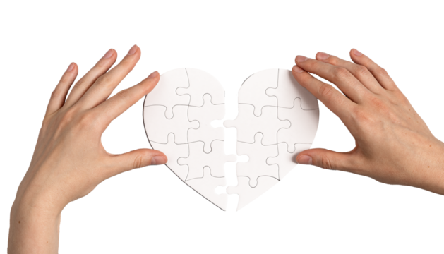 Heart parts apart, divorce and breakup concept