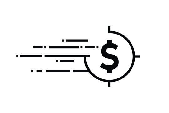 Flying dollar coin linear icon. Thin line illustration. Quick cash dollar. Fast Loan, Vector isolated outline drawing