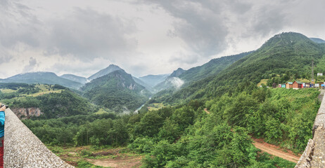 View of Tara river canyon from Durdevica Tara Bridge, Montenegro.