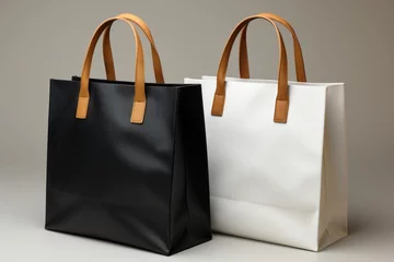Fototapeten Maquette, deux sacs à provisions en papier blanc et noir © ✿🌸 Mykmicky 🌸✿
