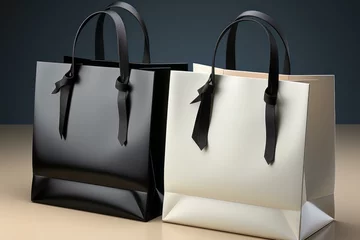 Fototapeten Maquette, deux sacs à provisions en papier blanc et noir © ✿🌸 Mykmicky 🌸✿