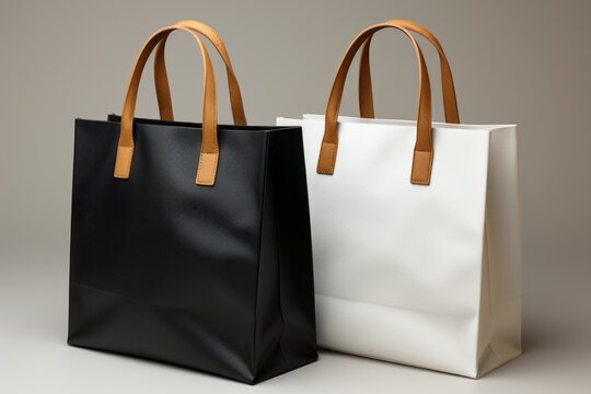 Maquette, deux sacs à provisions en papier blanc et noir