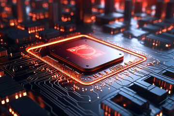 Fototapeta na wymiar High-tech city concept rendering, close-up of circuit board chip, future city, smart city concept, artificial intelligence