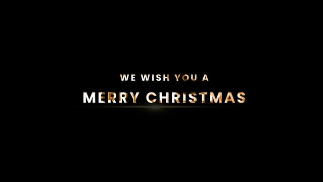Merry Christmas cinematic announcement golden text animation on black background. 