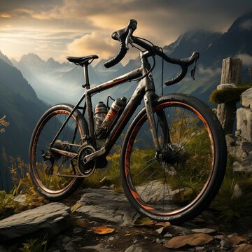 Bike on top of hill isolated photo in the mountain