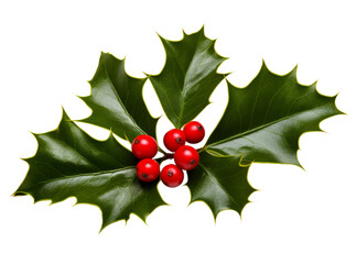 Holly Christmas Decoration European Holly Leaves Berries Festive Ornament Traditional Holiday Celebrations, Symbolizing Yuletide Joy Winter Cheer Isolated on Transparent Background