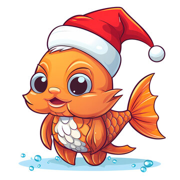 Cute Goldfish Christmas Clipart Illustration