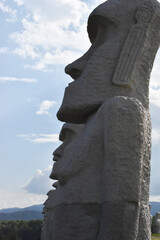 Sapporo Japan October 1 2023 The solid Moai statues in the Takino Reien Makomanai in Sapporo City