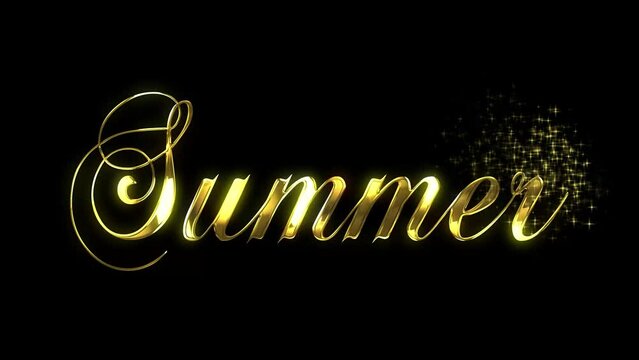 Golden text animated in a reveal with a starburst pattern