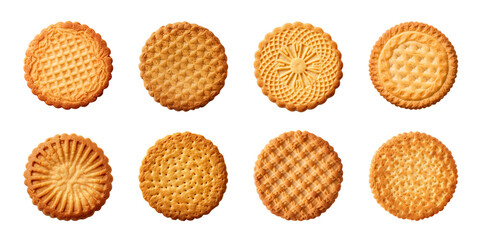 Tasty round biscuit collection isolated on a transparent background