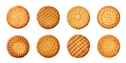 Tasty round biscuit collection isolated on a transparent background