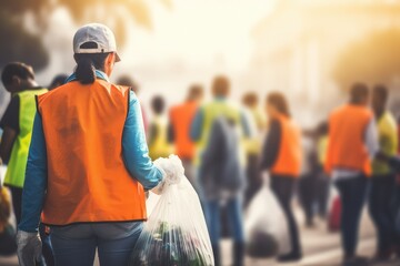 Diverse group of people participating in a city clean-up drive - Community Cleanup - AI Generated