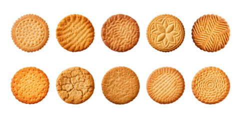 Tasty round biscuit collection isolated on a transparent background