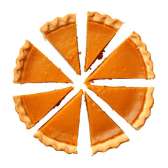 set of slice of traditional homemade pumpkin pie with isolated on white background, set of american pie, png file, clipping path, - obrazy, fototapety, plakaty