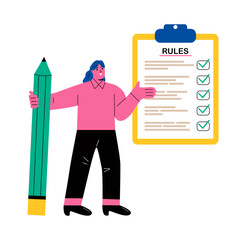 Business woman familiarize themselves with daily routine. Flat vector illustration isolated on white background