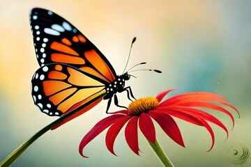 Fototapeta na wymiar A butterfly on a flower is created by generative artificial intelligence 