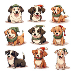 Cartoon Dog Clipart Collection, Embodying the Joy and Warmth of the Festive Season on a White Background