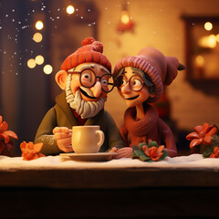 Obraz na płótnie Canvas Süßes altes Ehepaar zu Weihnachten - Miniatur Puppen, Claymation, Animation