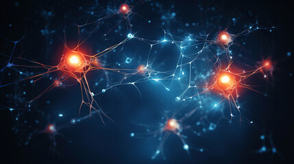 Obraz premium Neuron complex connection. Neural net. Research of nerve network. Human mind cells data analysis. Generative AI