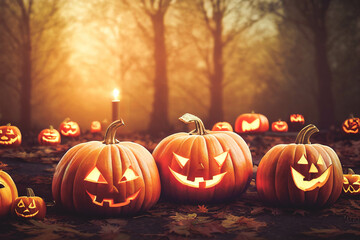 jack'o'lanterns in the night Halloween background