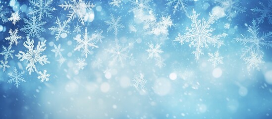 Snowflakes close-up on the background of snowfall in defocus. Abstract bokeh backdrop. New year and Christmas background footage.