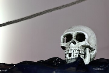 Schädel, menschlicher Totenkopf und Totenschädel für Halloween, gruselige Knochen und Skelett...