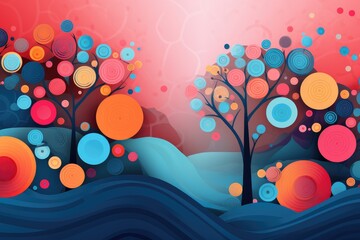 Paper cut tree with colorful circles. Abstract background. Abstract background for Mitten Tree Day