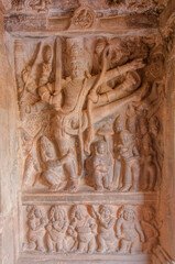 Vishnu Avatar, Badami cave temple, Badami, Karnataka, India.