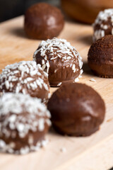Cocoa and sugar chocolates, close up