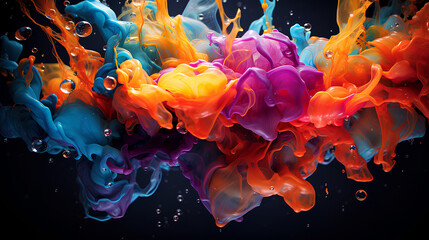 liquid color explosion claymation in a cup, bright bold colors, macro photography