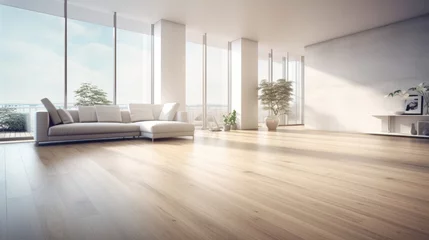 Deurstickers Modern living room interior. Large bright room with laminate floor © vladico