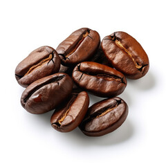 close-up roasted coffee beans isolated on a white background