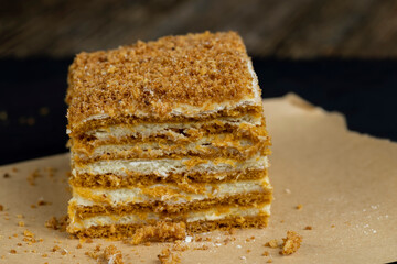 multi-layer cake with sponge cake with honey and buttercream