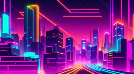 Futuristic city with neon lights. Futuristic cityscape. illustration background